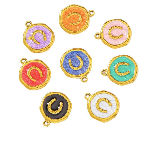 Stainless Steel Jewelry Accessories Vacuum Plated Dripping Oil Horseshoe Bracelet Necklace Earrings Pendant