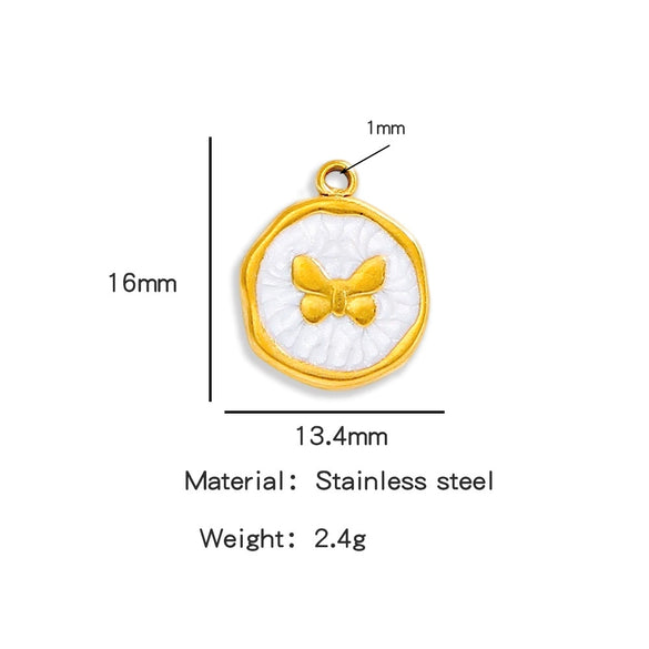 Stainless Steel Jewelry Accessories Vacuum Plated 18K Gold Butterfly Heart Dripping Oil Style Bracelet Necklace Earrings Pendant