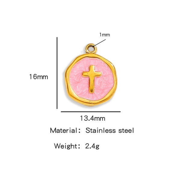 Stainless Steel Jewelry Accessories Vacuum Plated 18K Gold Cross Bracelet Necklace Earrings Pendant With Dripping Oil Design