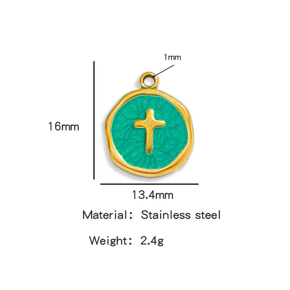 Stainless Steel Jewelry Accessories Vacuum Plated 18K Gold Cross Bracelet Necklace Earrings Pendant With Dripping Oil Design