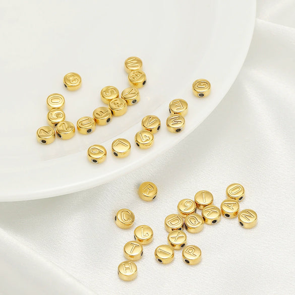 Stainless Steel Jewelry Accessories With Engraved 26 English Letters Flat Round Hole Beads Electroplated For Diy Necklace Bracelet Pendant