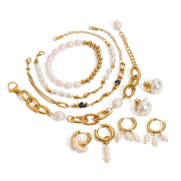Stainless Steel Jewelry Bracelet And Earrings With Geometric Design And Electroplating For Women