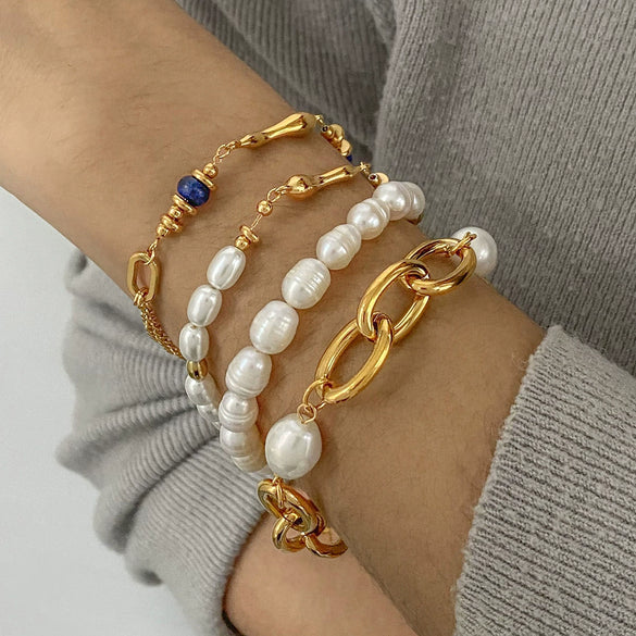 Stainless Steel Jewelry Bracelet And Earrings With Geometric Design And Electroplating For Women
