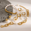 Stainless Steel Jewelry Bracelet And Earrings With Geometric Design And Electroplating For Women