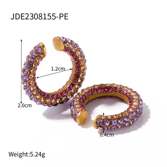 Stainless Steel Jewelry Bracelet And Earrings With Geometric Design And Electroplating For Women