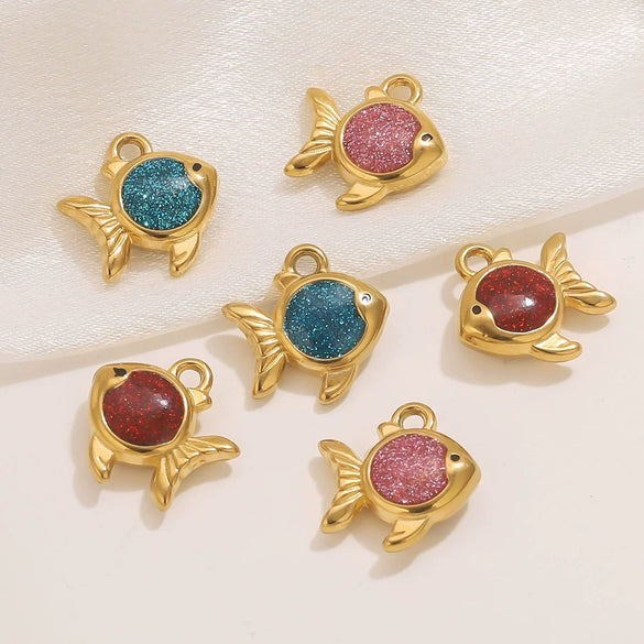 Stainless Steel Jewelry Cute Cartoon Fish Pendant With Dripping Oil Design For Diy Necklace Bracelet Bag