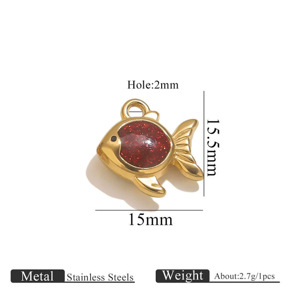 Stainless Steel Jewelry Cute Cartoon Fish Pendant With Dripping Oil Design For Diy Necklace Bracelet Bag
