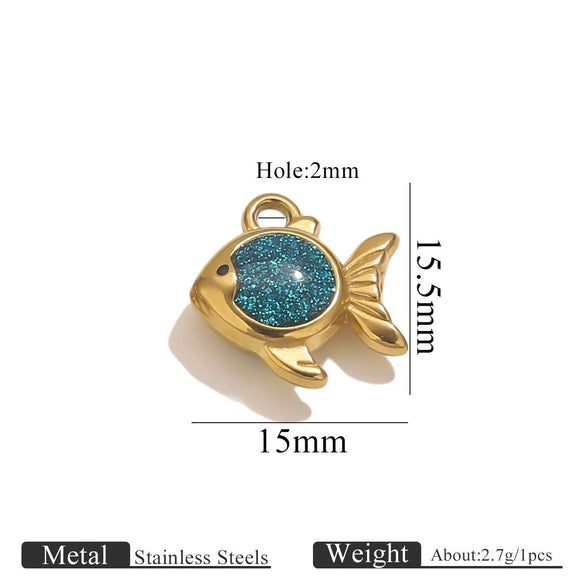 Stainless Steel Jewelry Cute Cartoon Fish Pendant With Dripping Oil Design For Diy Necklace Bracelet Bag
