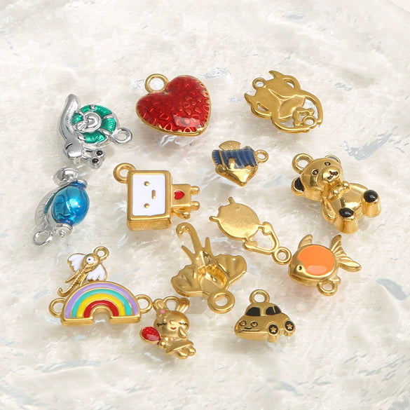 Stainless Steel Jewelry Cute Cartoon Pendant Handmade Diy Necklace With Totem Pattern And Dripping Oil Design