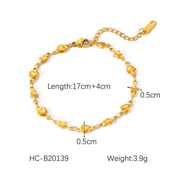 Stainless Steel Jewelry Electroplated Heart And Fivepointed Star Love Necklace And Bracelet