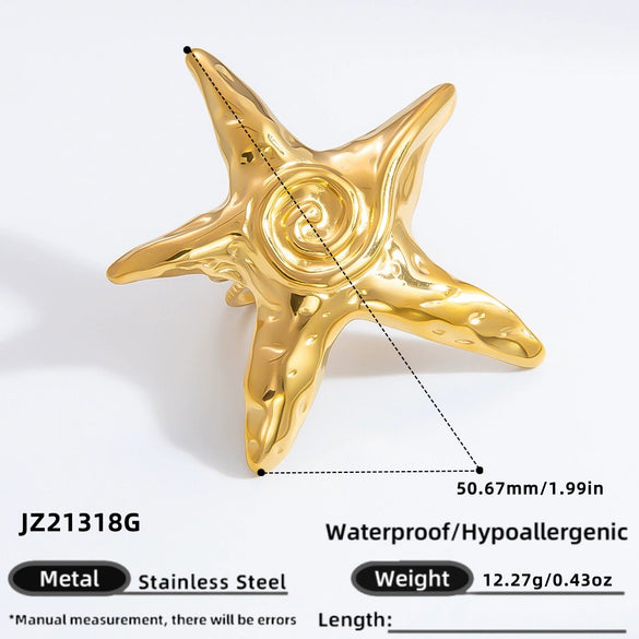 Stainless Steel Jewelry Geometric Ring Marine Series Starfish And Conch Electroplated