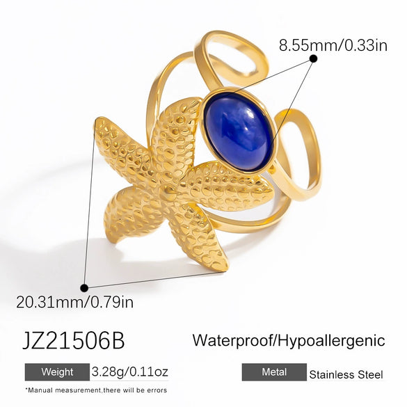 Stainless Steel Jewelry Geometric Ring Marine Series Starfish And Conch Electroplated