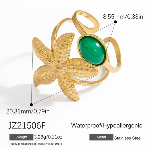 Stainless Steel Jewelry Geometric Ring Marine Series Starfish And Conch Electroplated