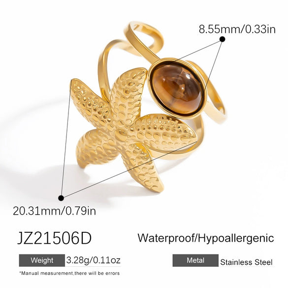 Stainless Steel Jewelry Geometric Ring Marine Series Starfish And Conch Electroplated