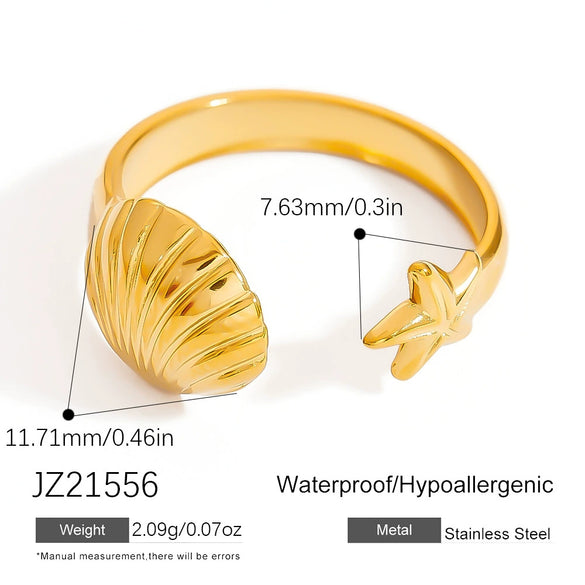 Stainless Steel Jewelry Geometric Ring Marine Series Starfish And Conch Electroplated