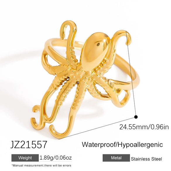 Stainless Steel Jewelry Geometric Ring Marine Series Starfish And Conch Electroplated