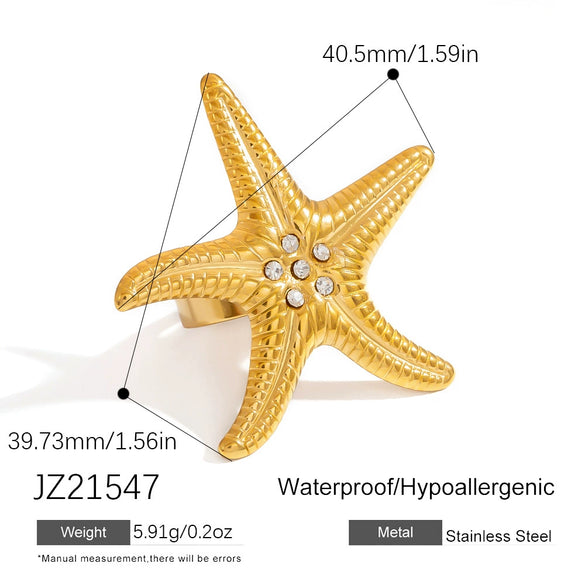 Stainless Steel Jewelry Geometric Ring Marine Series Starfish And Conch Electroplated