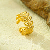 Stainless Steel Jewelry Gold Leaf Texture Ring Light Luxury Style Electroplated