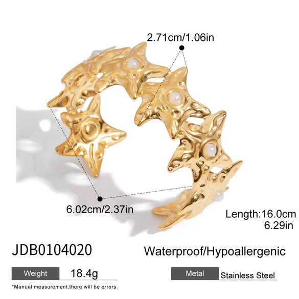 Stainless Steel Jewelry Modern Normcore Glossy Wavy Line Open Bracelet With Electroplating Design