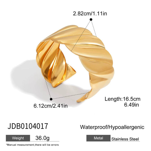 Stainless Steel Jewelry Modern Normcore Glossy Wavy Line Open Bracelet With Electroplating Design
