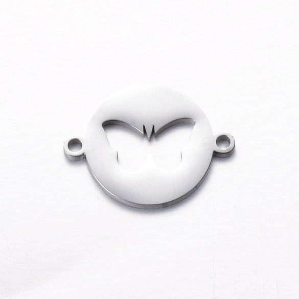 Stainless Steel Jewelry Pendant With Geometric Shape Electroplating Palm Heart Infinite Symbol Turtle Mermaid Airplane Double Hole Design