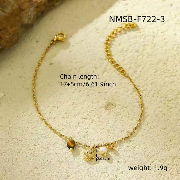 Stainless Steel Jewelry Set With Natural Stone Pearls Electroplated For Women Fashion Light Luxury Bracelets And Necklace