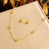 Stainless Steel Jewelry Set With Plants And Flowers Pattern Necklace Earring Bracelet For Women