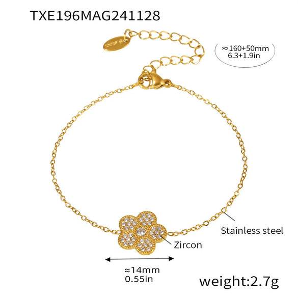 316L Stainless Steel Jewelry Set With Plum Blossom Inlaid Zircon For Women Light Luxury Style Electroplated