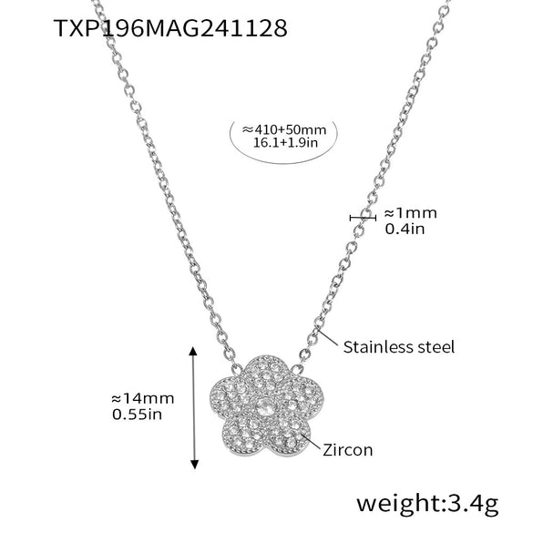 316L Stainless Steel Jewelry Set With Plum Blossom Inlaid Zircon For Women Light Luxury Style Electroplated