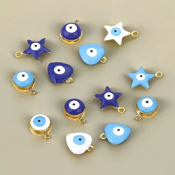 Stainless Steel Jewelry With Eyes Pattern Oil Dripping Craft Round Heart Fivepointed Star Pendant Bracelet Necklace