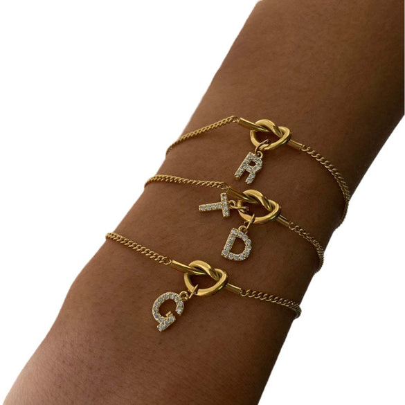 Stainless Steel Jewelry With Mixed Gemstone Inlay Love Knot Letter Pendant Snake Bone Chain Diamond Design Minimalist Style