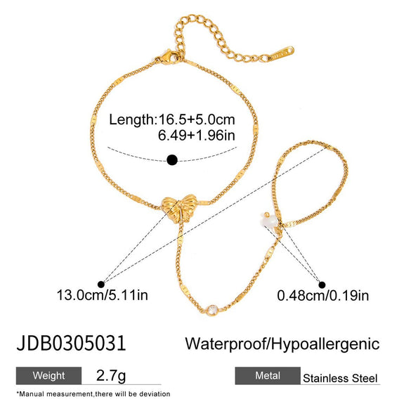 Stainless Steel Jewelry Women's Elegant Geometric Style Electroplated Bracelet With Pearl And Diamond Butterfly