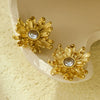Stainless Steel 18K Asymmetrical Petals Zircon Inlaid Electroplated Vintage Women's Earrings