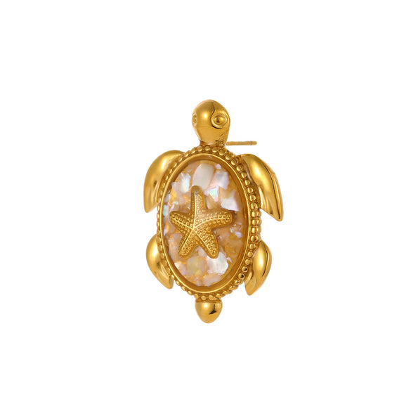 Stainless Steel 18K Electroplated Animal Zodiac Style Turtle And Starfish Earrings