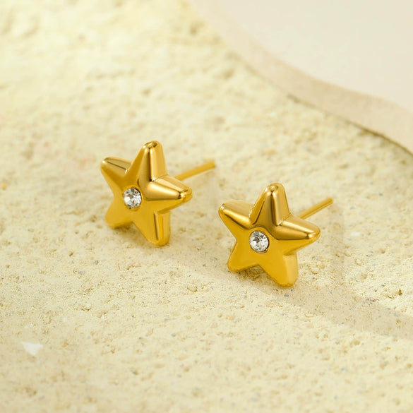Stainless Steel 18K Electroplated Bow Star Inlaid Zircon Women's Earrings Set