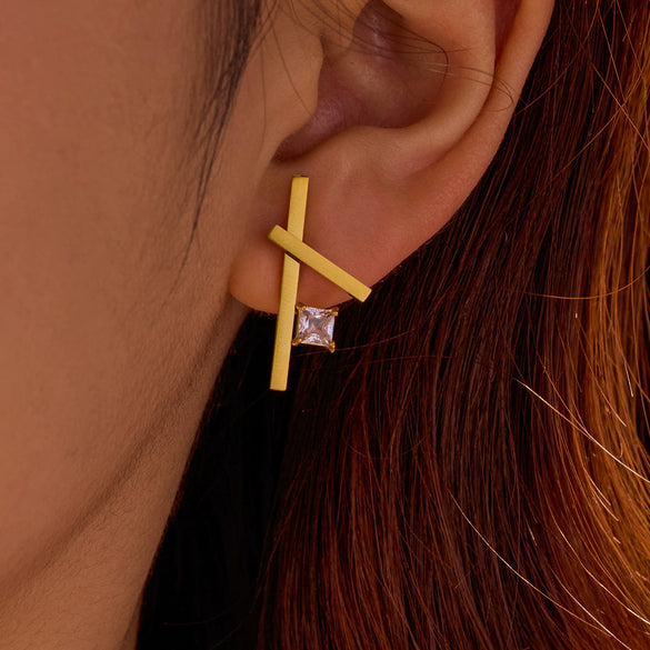 Stainless Steel 18K Electroplated Cross Zircon Women's Earrings Simple Fashion Design