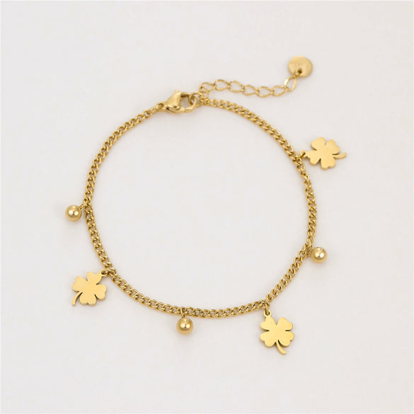 Stainless Steel 18K Electroplated Fourleaf Clover Fashion Women's Bracelet Jewelry