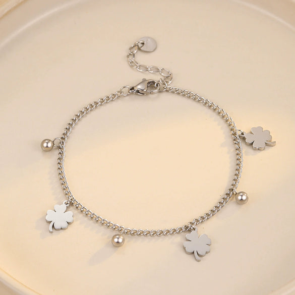 Stainless Steel 18K Electroplated Fourleaf Clover Fashion Women's Bracelet Jewelry