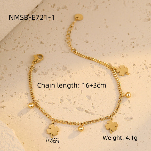 Stainless Steel 18K Electroplated Fourleaf Clover Fashion Women's Bracelet Jewelry