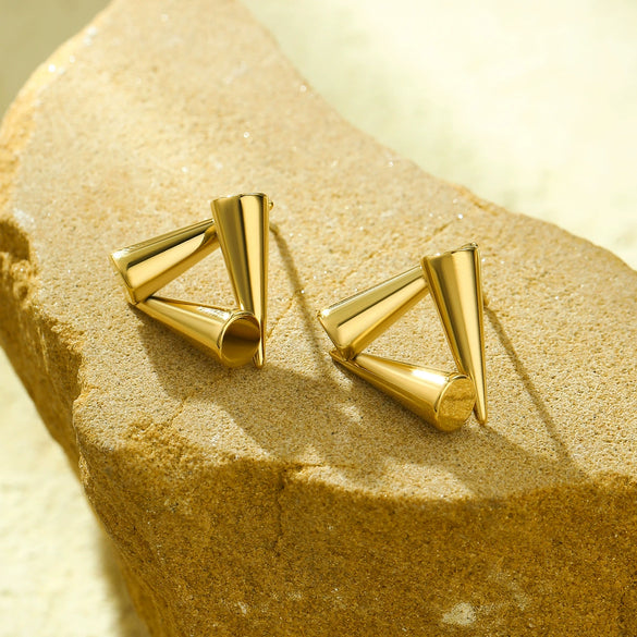 Stainless Steel 18K Electroplated Geometric Conical Triangular Women's Earrings