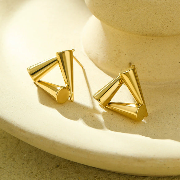 Stainless Steel 18K Electroplated Geometric Conical Triangular Women's Earrings
