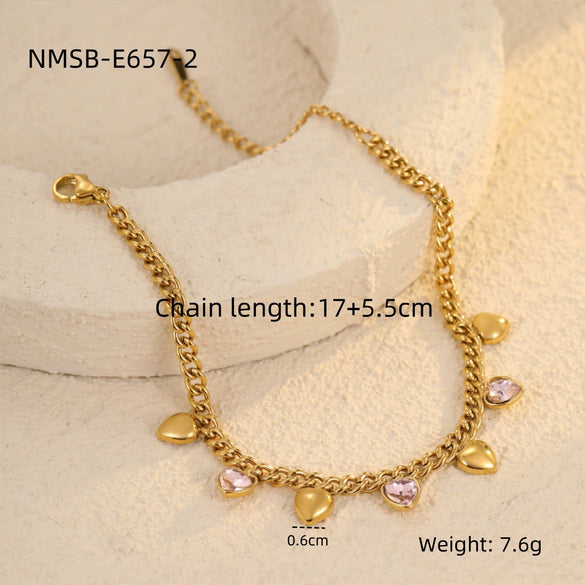 Stainless Steel 18K Electroplated Geometric Rhinestone Tassel Women's Bracelet
