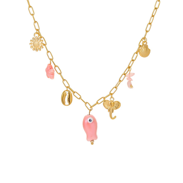 Stainless Steel 18K Electroplated Geometric Style Marine Pendant Necklace For Women