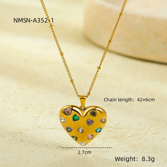 Stainless Steel 18K Electroplated Love Peach Heart Pendant Necklace For Women