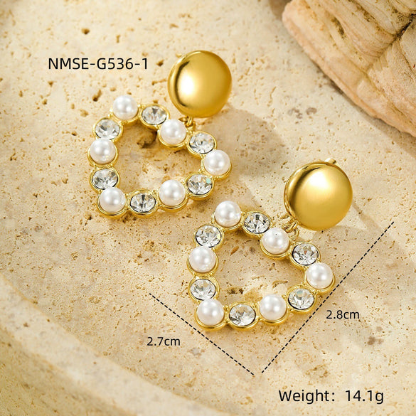 Stainless Steel 18K Electroplated Love Square Zircon Pearl Pendant Earrings For Women Fashion Style