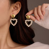 Stainless Steel 18K Electroplated Love Square Zircon Pearl Pendant Earrings For Women Fashion Style