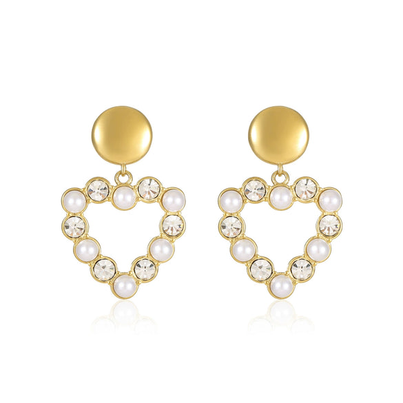 Stainless Steel 18K Electroplated Love Square Zircon Pearl Pendant Earrings For Women Fashion Style