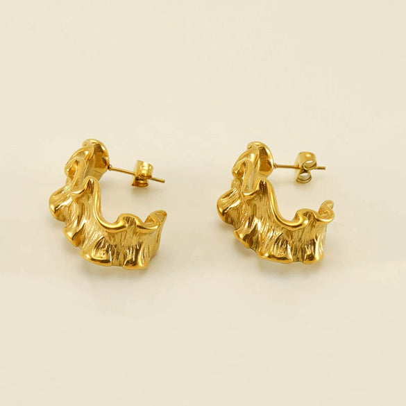Stainless Steel 18K Geometric Pleated Electroplated Women's Earrings
