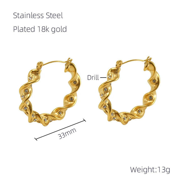 Stainless Steel 18K Geometric Pleated Electroplated Women's Earrings