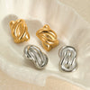 Stainless Steel 18K Gold Electroplated Geometric Asymmetrical Square Pleated Striped Women's Earrings